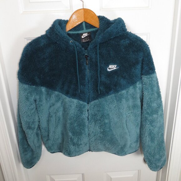 Nike Wind Runner Sherpa Fleece Hooded Jacket Blue/Green Size Medium BV5468-347 - Picture 3 of 4